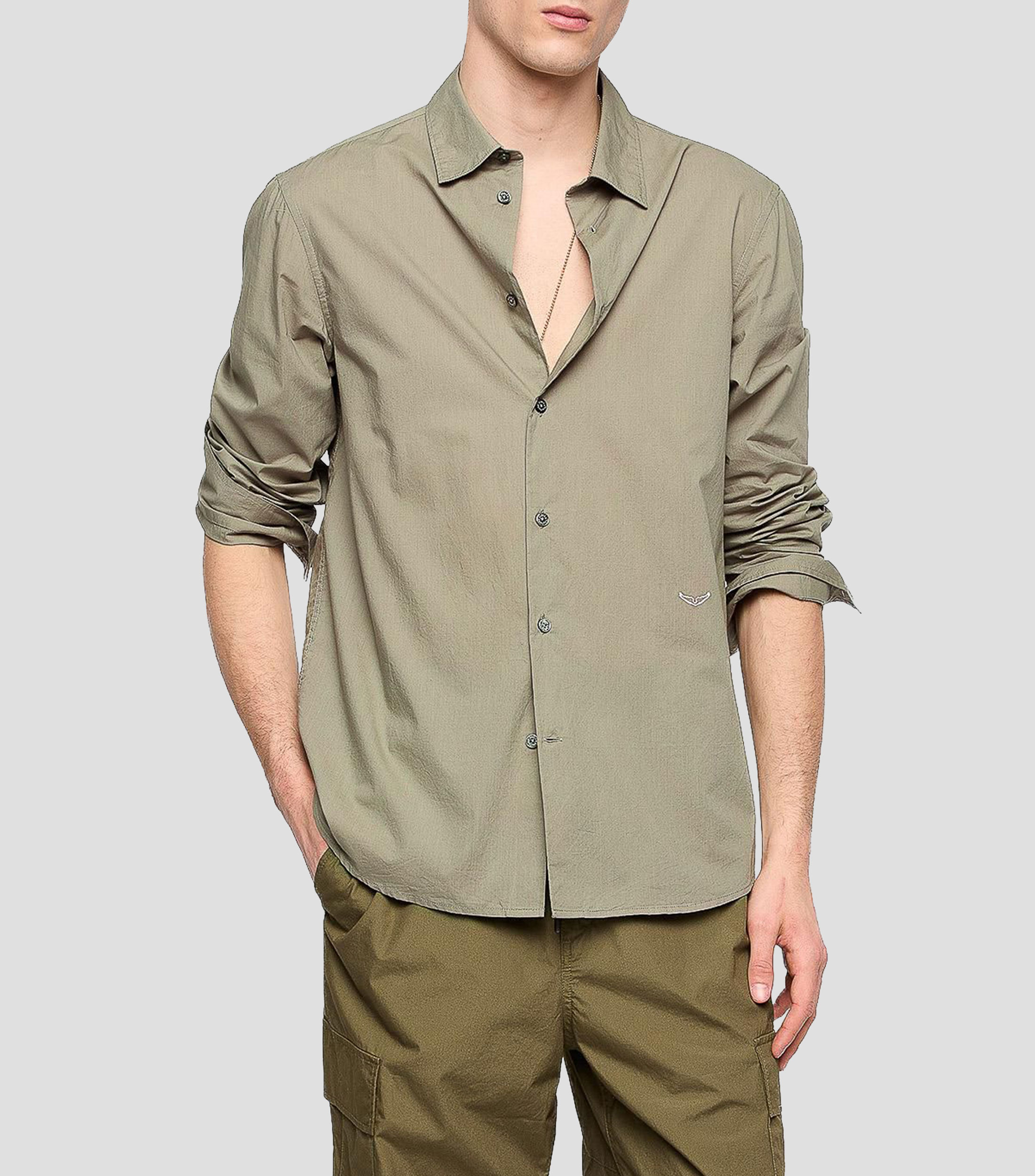 Camisa lisa manga larga Hombre